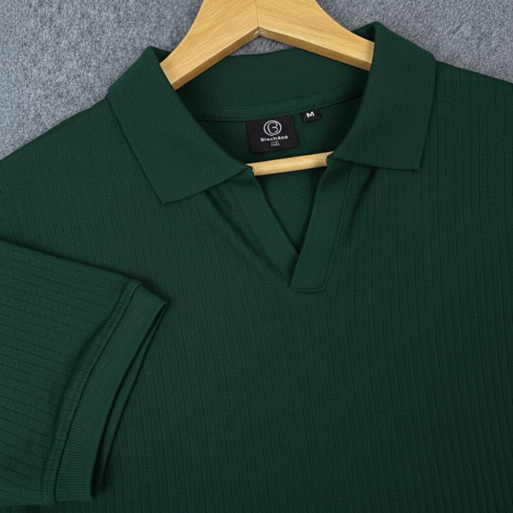 Old Money Women's Polo – Ribbed Cotton Knit | Bottle Green