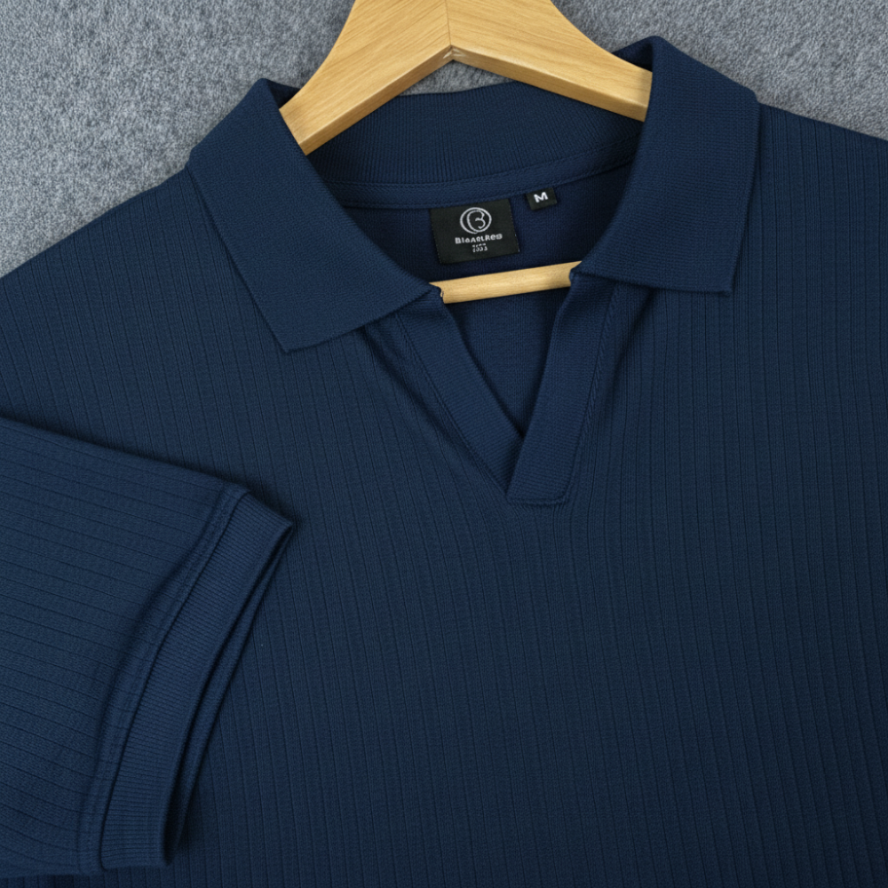 Old Money Women's Polo – Ribbed Cotton Knit | Navy Blue