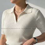 Old Money Women's Polo – Ribbed Cotton Knit | Off White