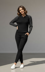 Old Money Long Sleeve Polo & Joggers Combo For Women – Black