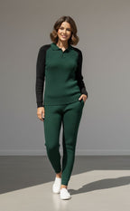 Old Money Long Sleeve Polo & Joggers Combo For Women – Bottle Green