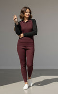Old Money Long Sleeve Polo & Joggers Combo For Women – Maroon