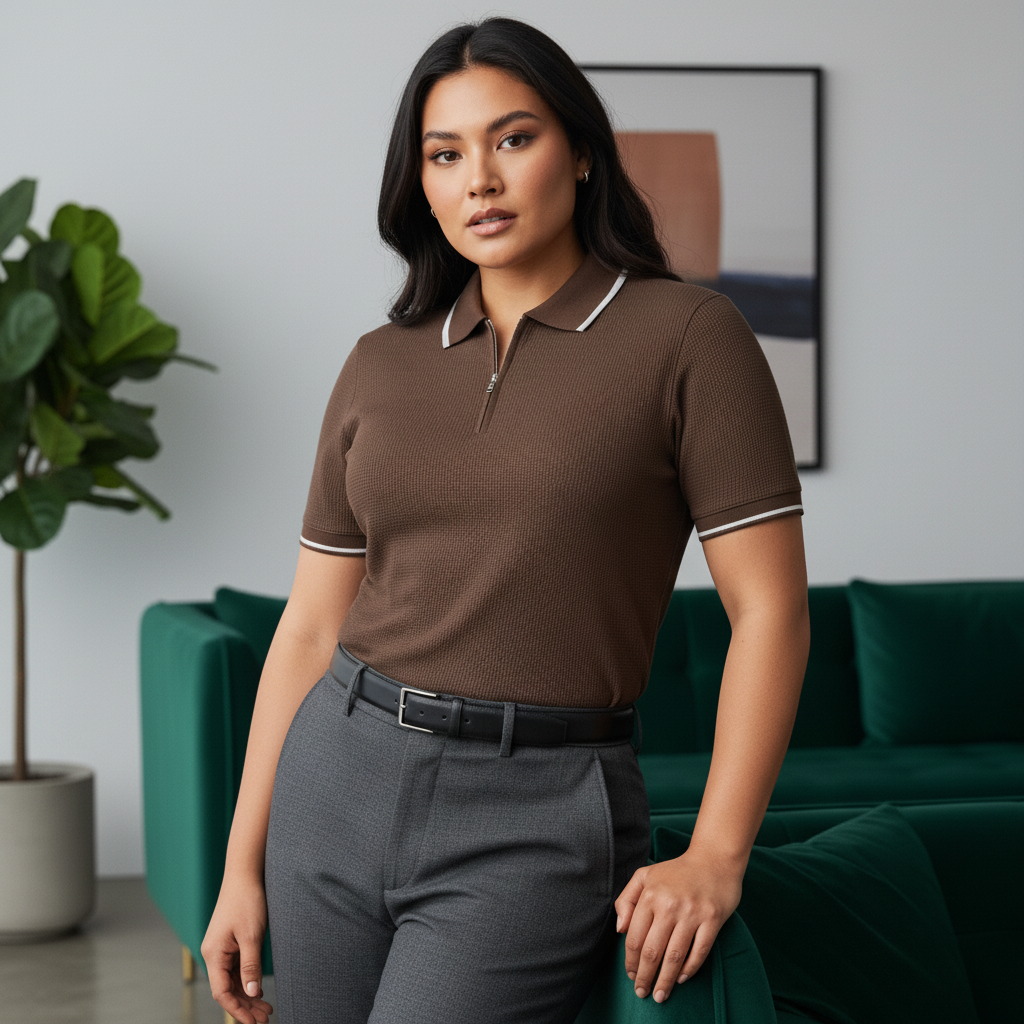 Blackdoo Waffle Zip Polo - Caramel