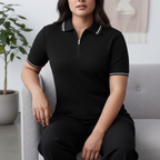 Blackdoo Waffle Zip Polo - Black