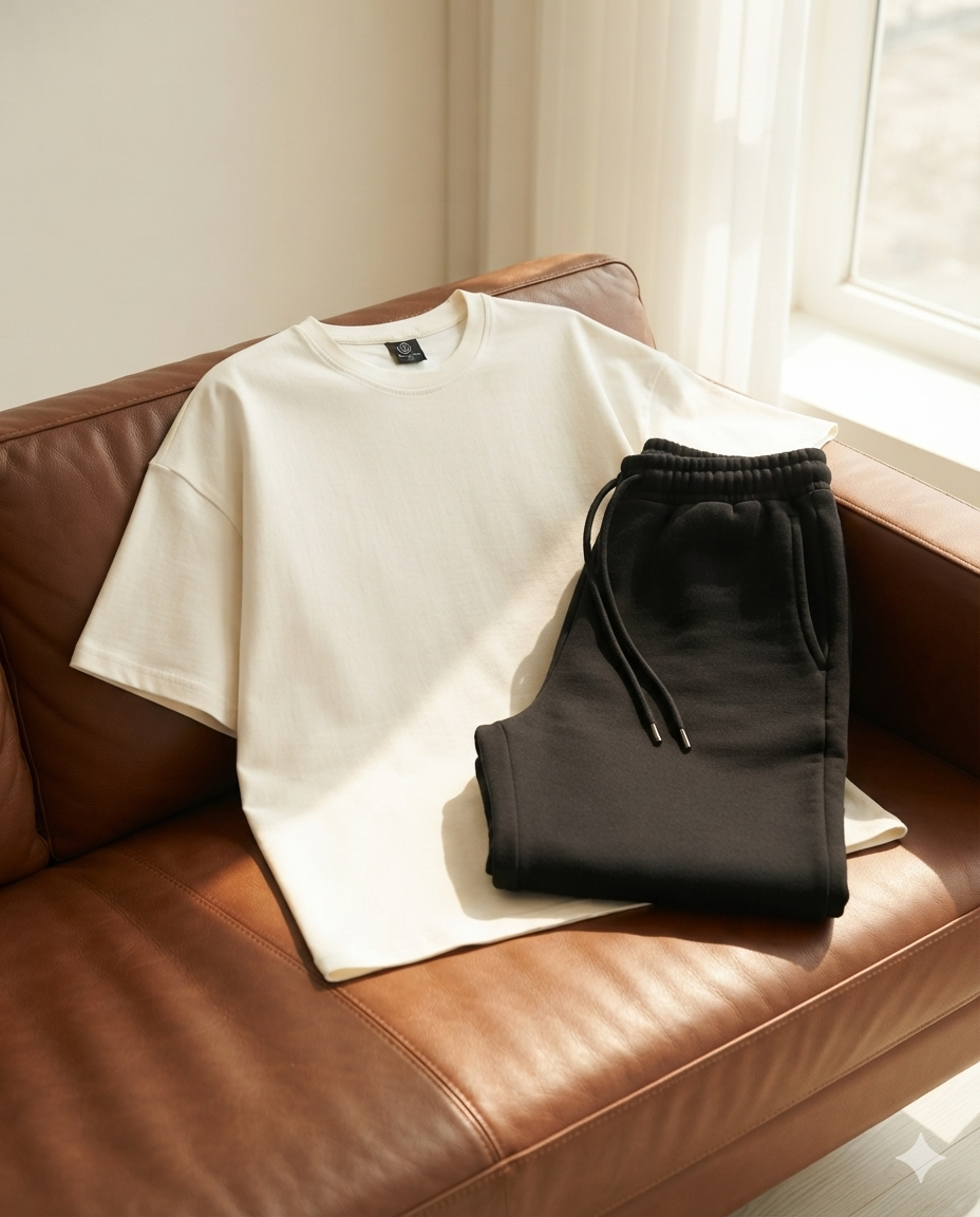 Drop Shoulder & Baggy Trouser Combo - Off White & Black
