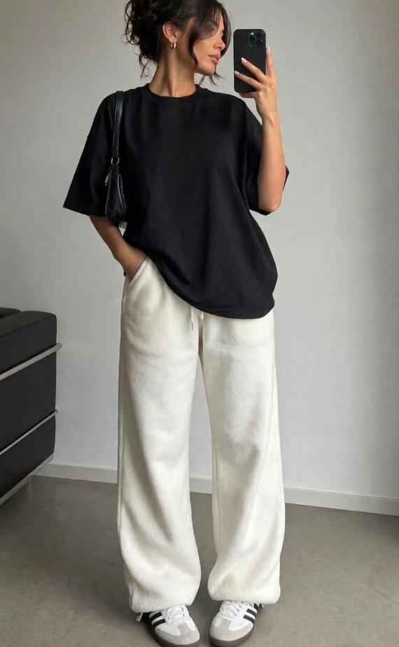 Drop Shoulder & Baggy Trouser Combo - Black & Off White