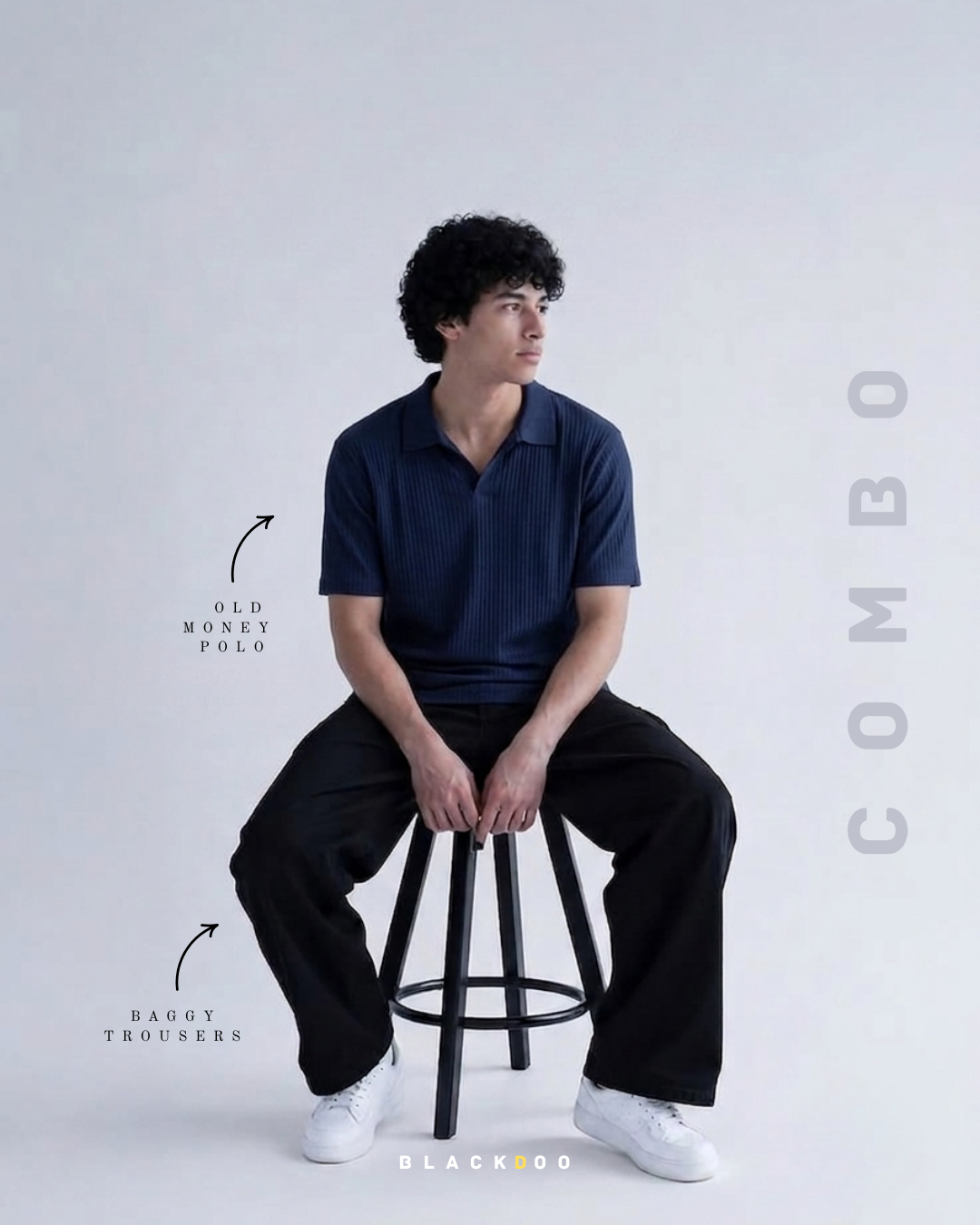 Old Money Polo & Baggy Trouser Combo| Navy & Black