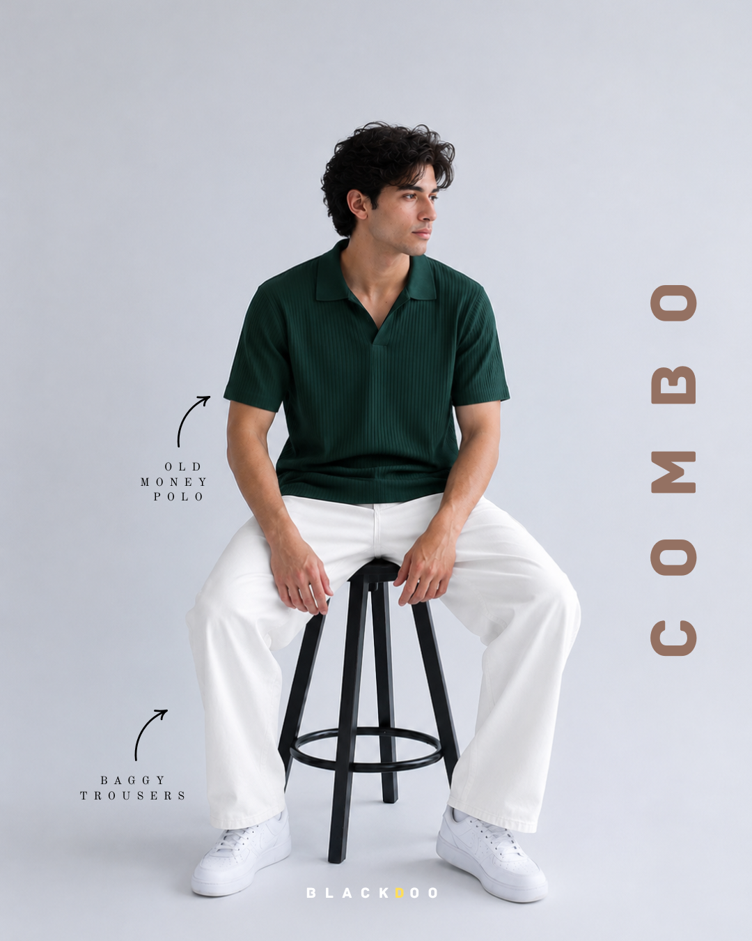 Old Money Polo & Baggy Trouser Combo| Bottle Green & Off White