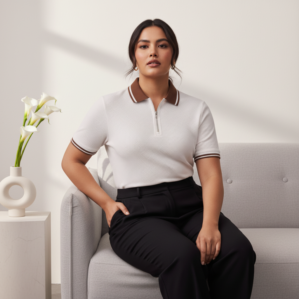 Blackdoo Waffle Zip Polo - White
